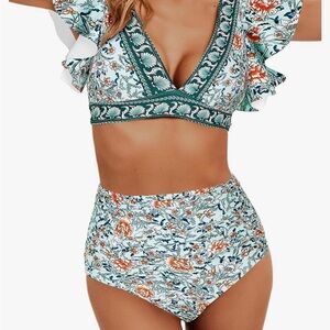 Floral Print Ruffle Bikini Set